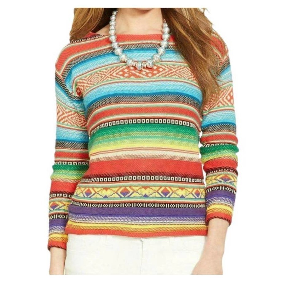 LRL Lauren Jean Co. Striped Southwestern Knit Sweater – Size XL